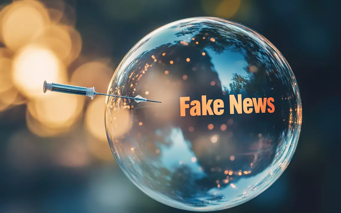 Une bulle de fake news percée par une épingle