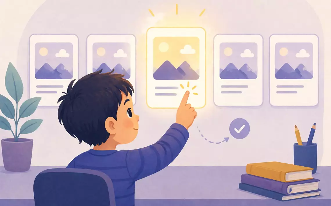 Un enfant sélectionnant du contenu virtuel