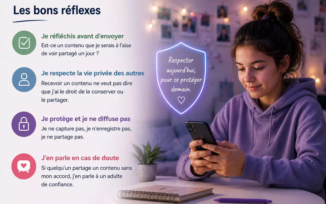 Une liste écrite des bons réflexes à adopter avec le partage de contenus numériques