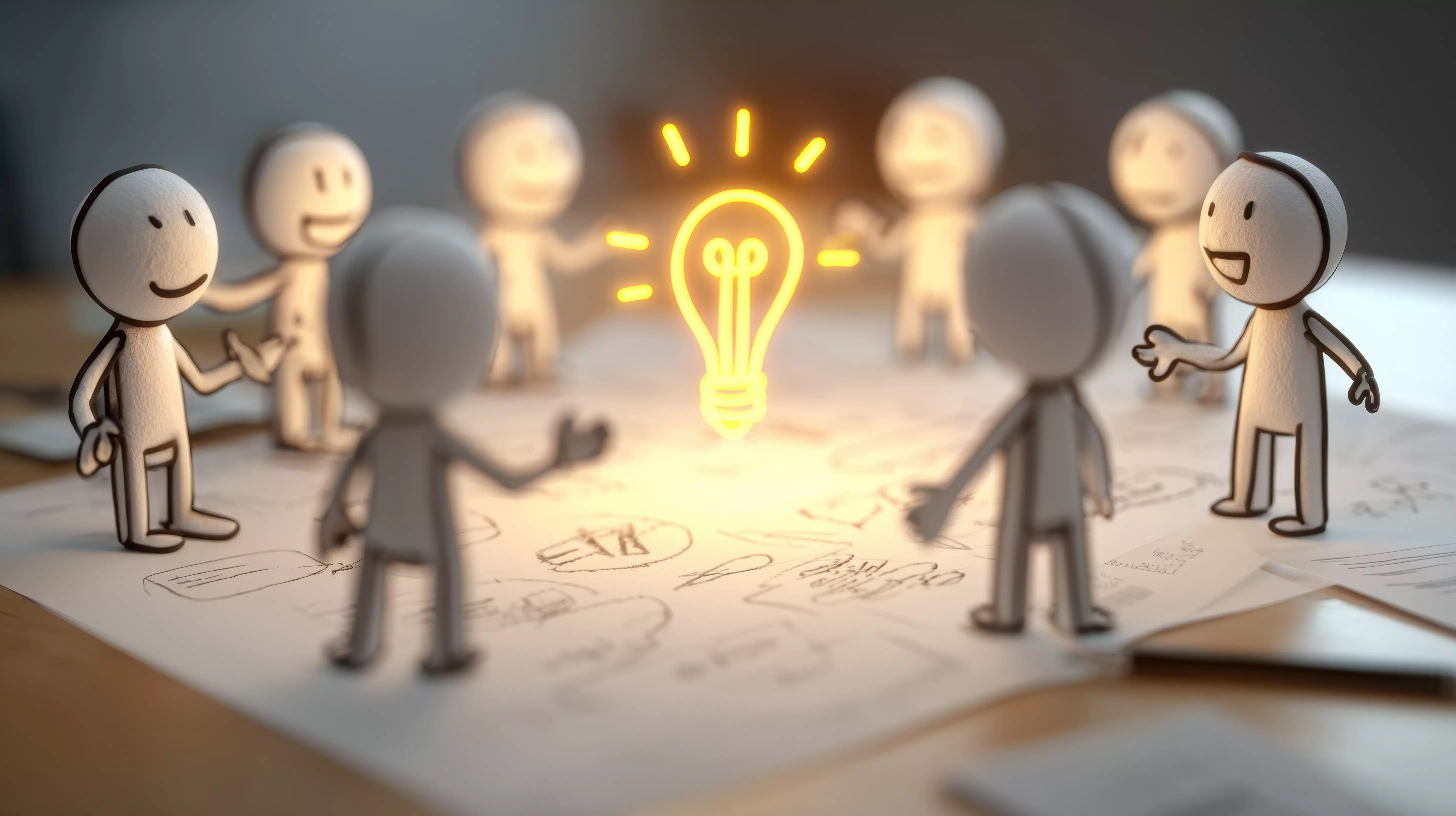 Bonhommes en rond avec ampoule au milieu