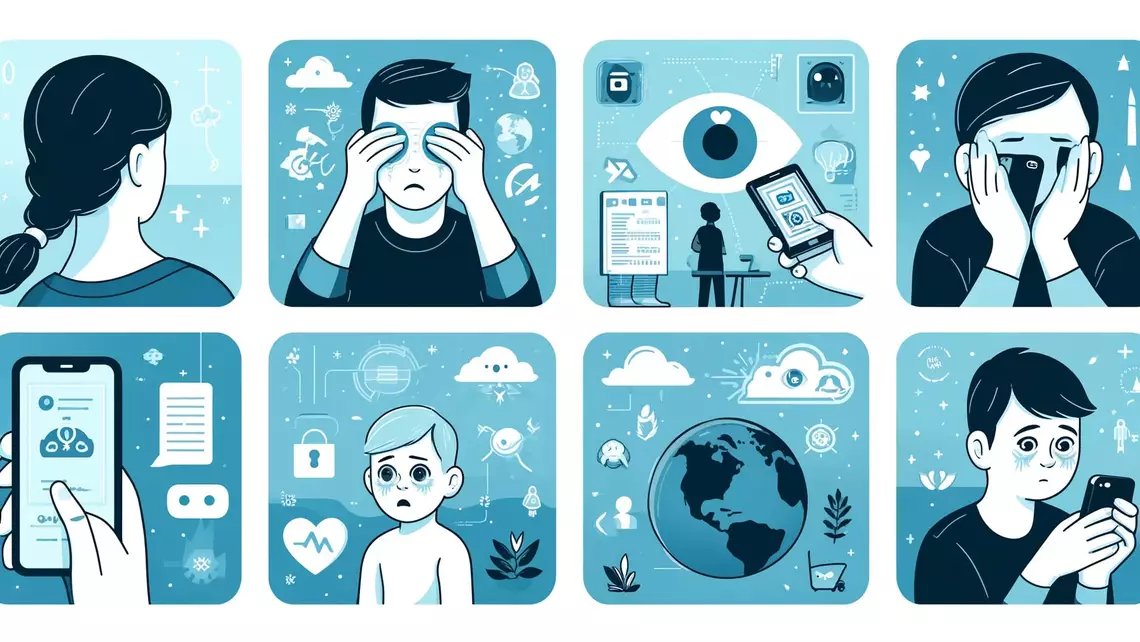 Différentes cases montrant des dangers que peuvent rencontrer des jeunes sur les écrans