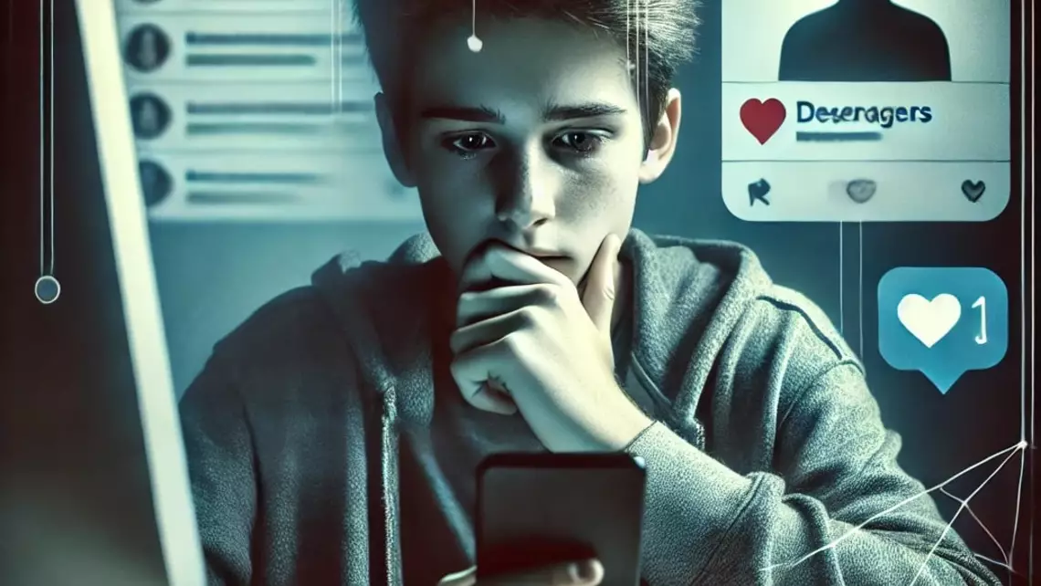 Un jeune devant son smartphone et conversant avec une personne inconnue