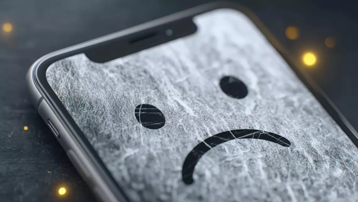 Un écrans de smartphone avec un smiley pas content