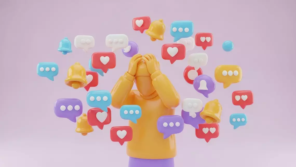 une personne assaillie de notifications au-dessus d'elle