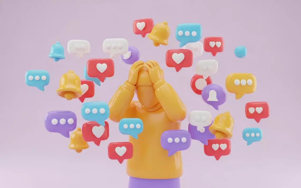une personne assaillie de notifications au-dessus d'elle