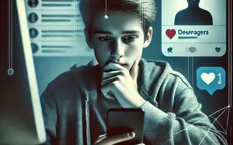 Un jeune devant son smartphone et conversant avec une personne inconnue