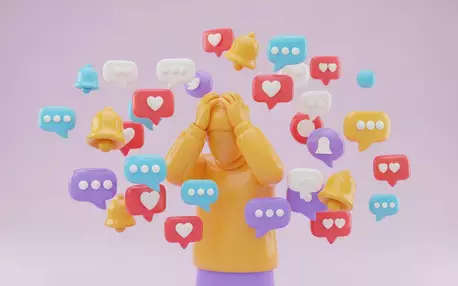 une personne assaillie de notifications au-dessus d'elle
